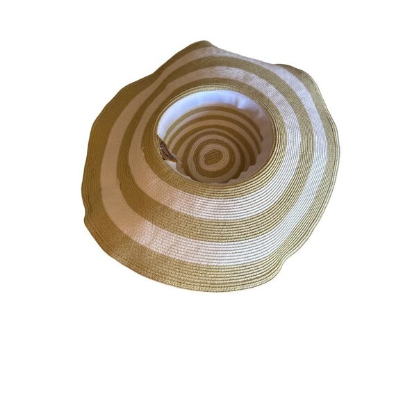 Scala Womens Wide Brim Striped Sun Hat One Size Paper/Polyester Blend Beige/Whit - Picture 4 of 6